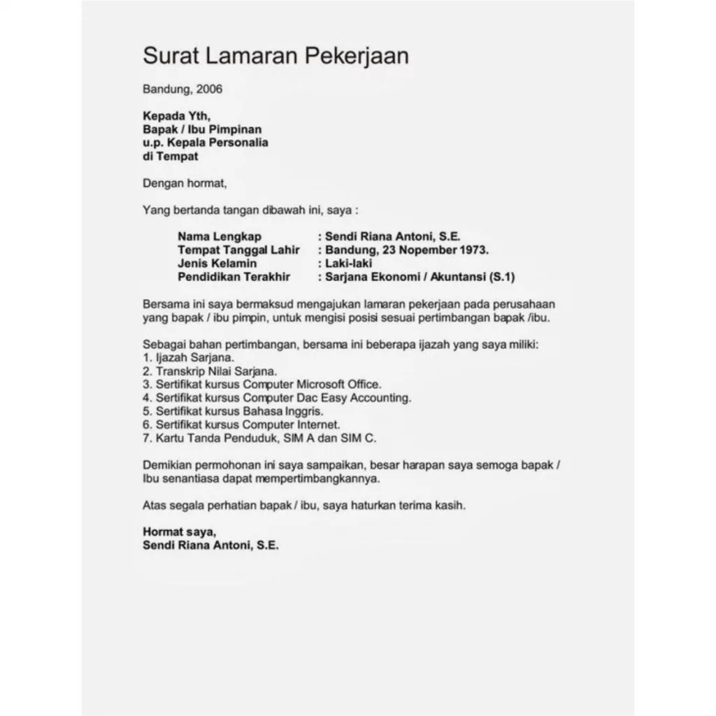 21 Contoh Surat Lamaran Pekerjaan Yang Benar Agar Diterima